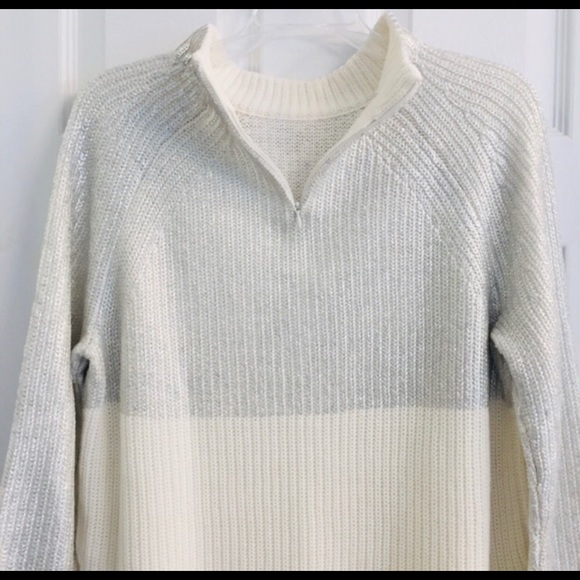 White/Silver pullover mock neck sweater - Picture 3 of 3